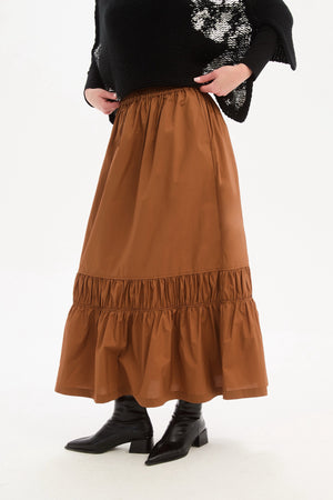TIERED POPLIN ANKLE SKIRT