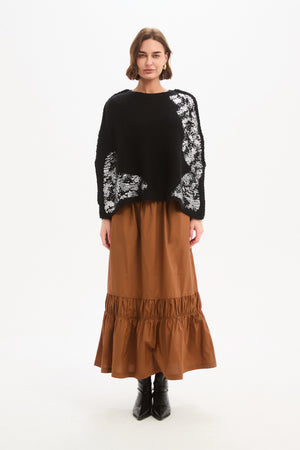 TIERED POPLIN ANKLE SKIRT