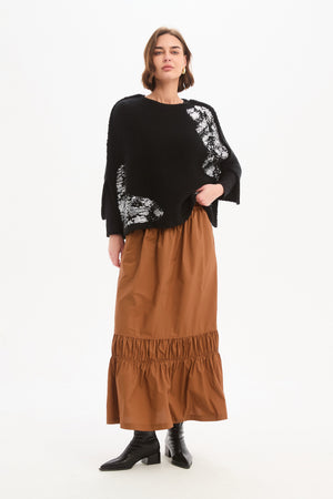 TIERED POPLIN ANKLE SKIRT