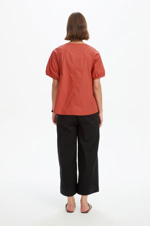 BISHOP SLEEVE POPLIN TOP clay red back