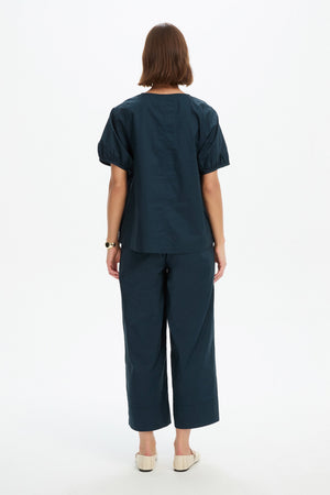 BISHOP SLEEVE POPLIN TOP ocean blue back