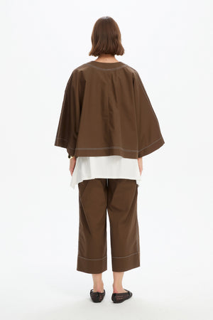 V NECK CONTRAST TOP chocolate back