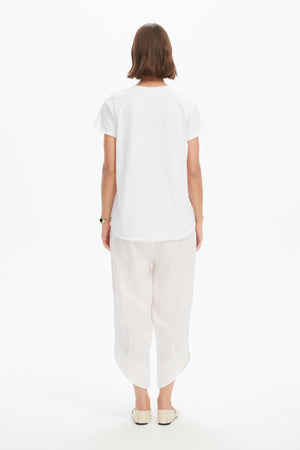 V NECK LINEN COMBI TOP