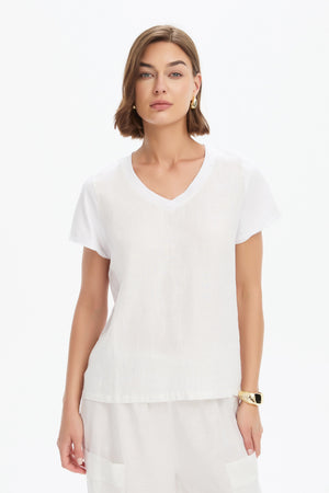 V NECK LINEN COMBI TOP