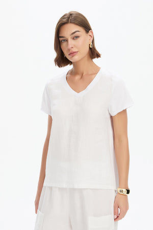 V NECK LINEN COMBI TOP