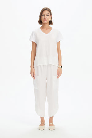 V NECK LINEN COMBI TOP