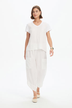 V NECK LINEN COMBI TOP