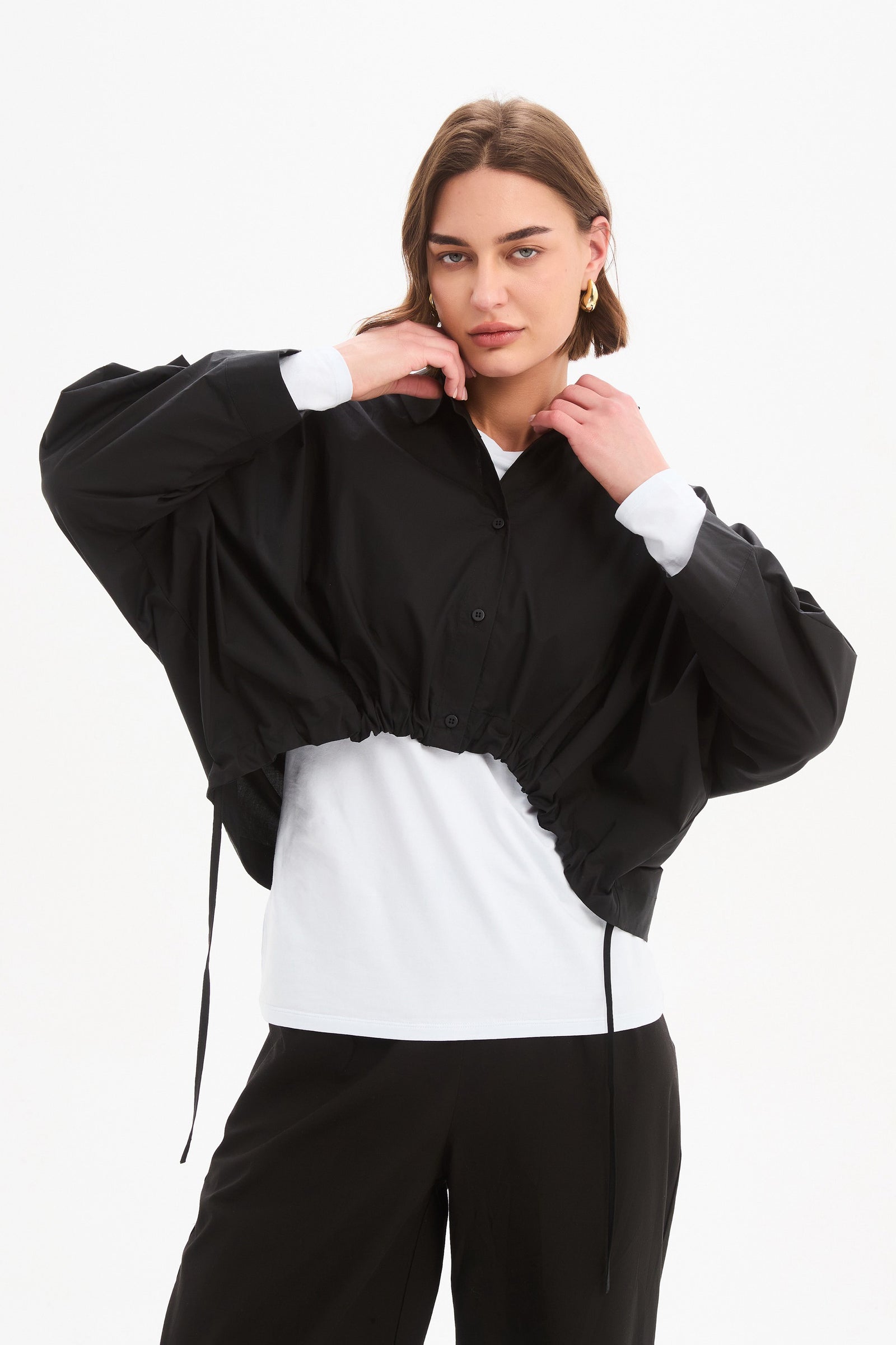 WIDE CROP POPLIN OVERSHIRT black