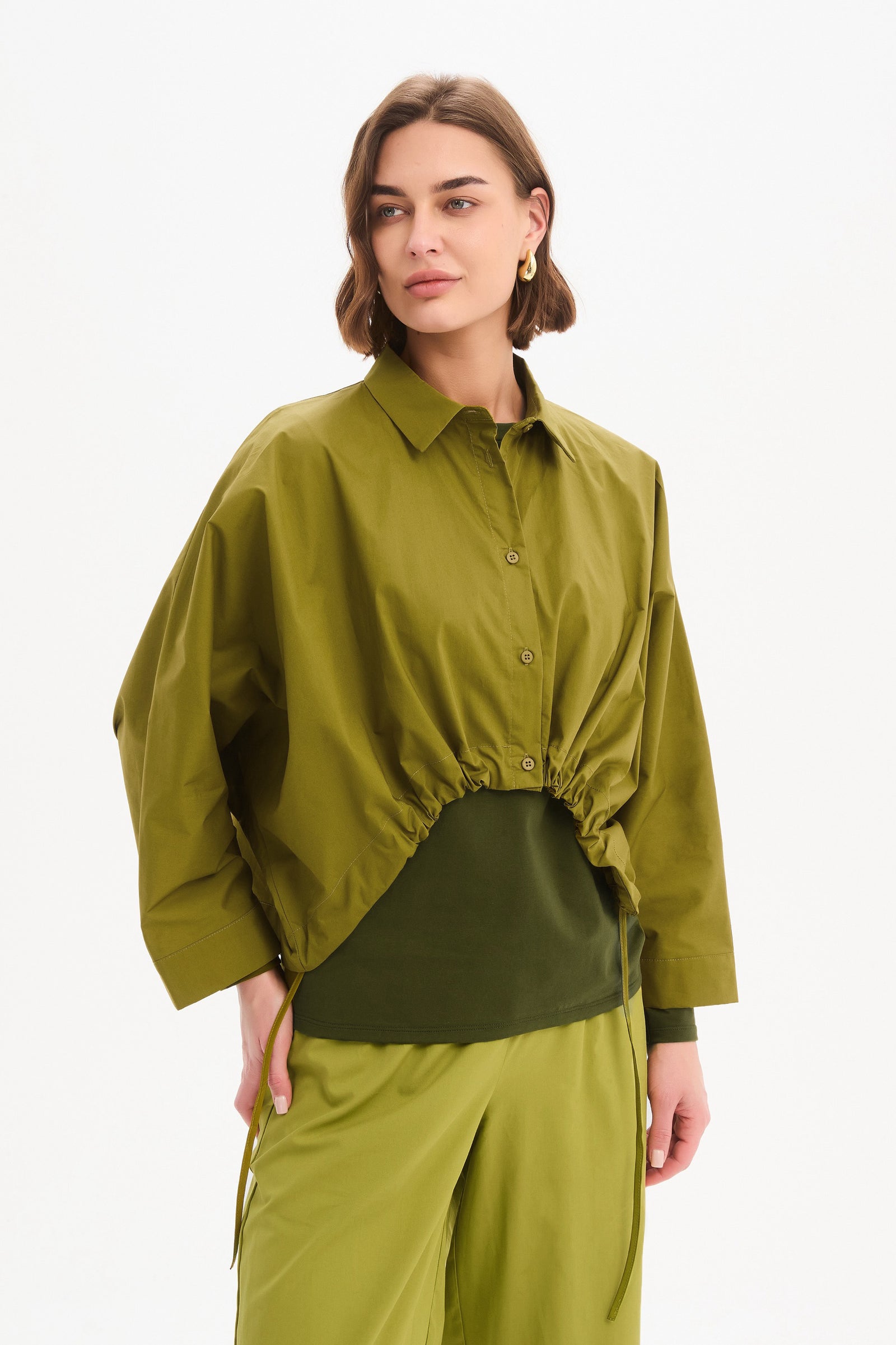 WIDE CROP POPLIN OVERSHIRT chartreuse