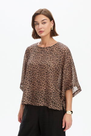 WIDE SLEEVE SHEER PRINT TOP