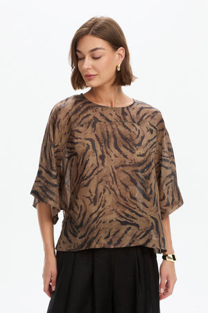 WIDE SLEEVE SHEER PRINT TOP