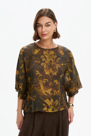 WIDE SLEEVE SHEER PRINT TOP