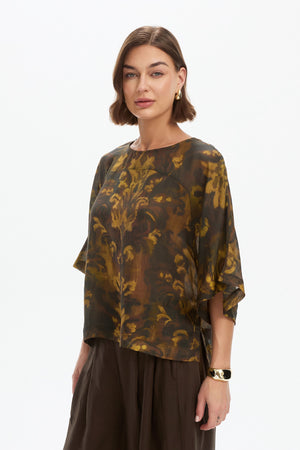 WIDE SLEEVE SHEER PRINT TOP