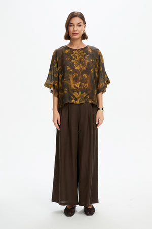 WIDE SLEEVE SHEER PRINT TOP