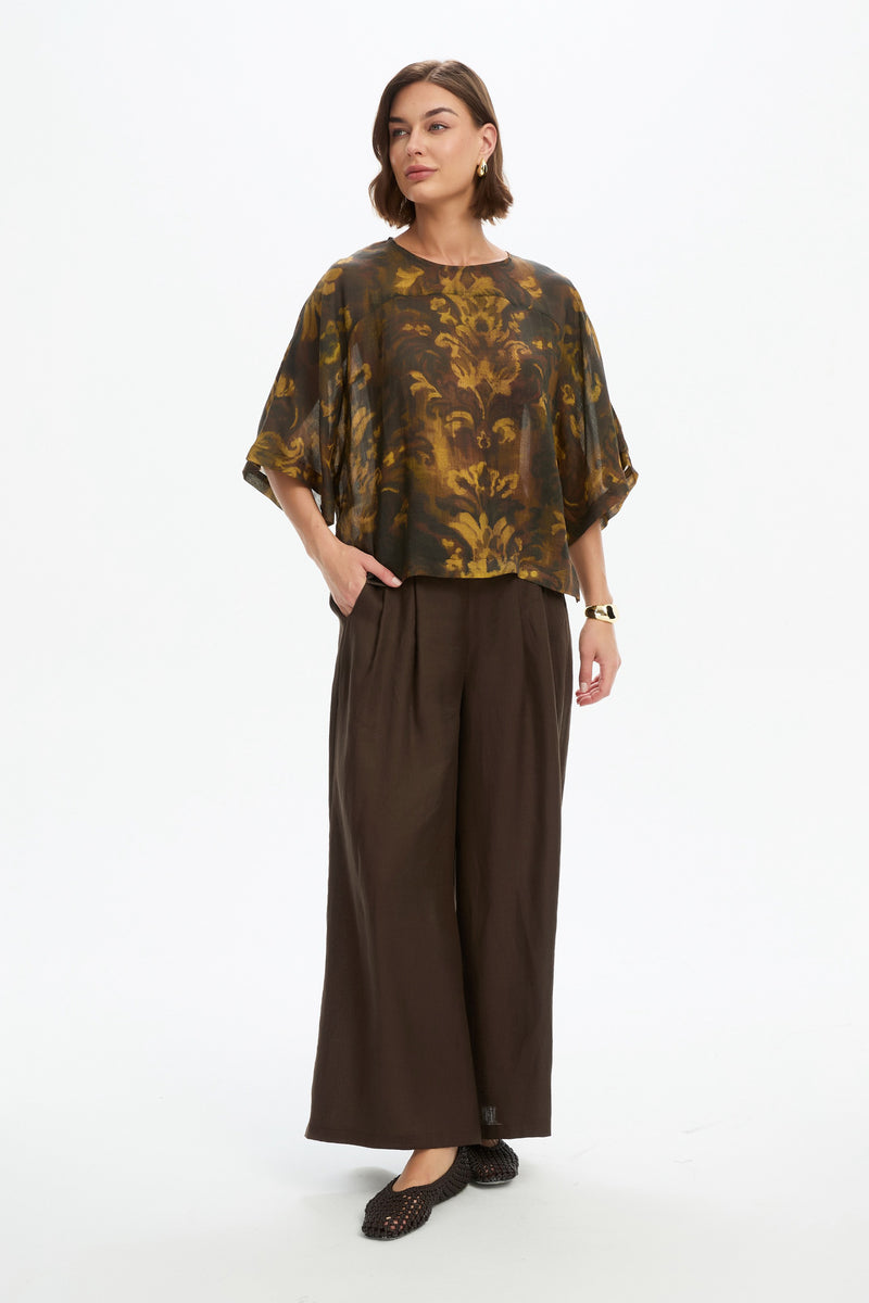 WIDE SLEEVE SHEER PRINT TOP