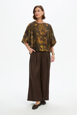 WIDE SLEEVE SHEER PRINT TOP