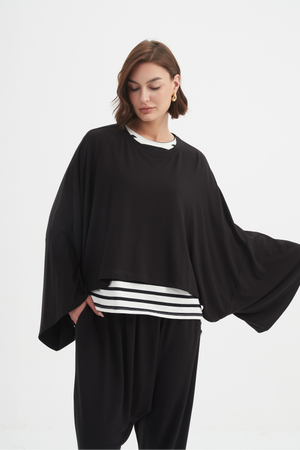 Women’s Cropped Oversized Layer Winter Jersey Tops black 3