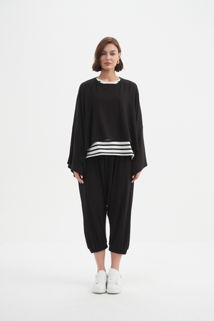 Women’s Cropped Oversized Layer Winter Jersey Tops black 4