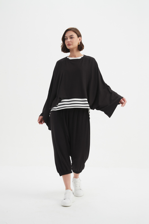 Women’s Cropped Oversized Layer Winter Jersey Tops black 2