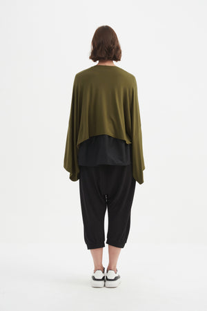 Women’s Cropped Oversized Layer Winter Jersey Tops khaki back