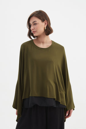 Women’s Cropped Oversized Layer Winter Jersey Tops khaki