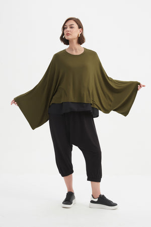 Women’s Cropped Oversized Layer Winter Jersey Tops khaki 3