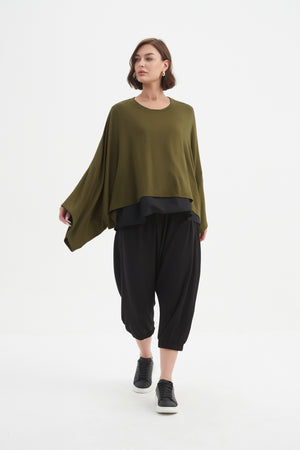 Women’s Cropped Oversized Layer Winter Jersey Tops khaki 1
