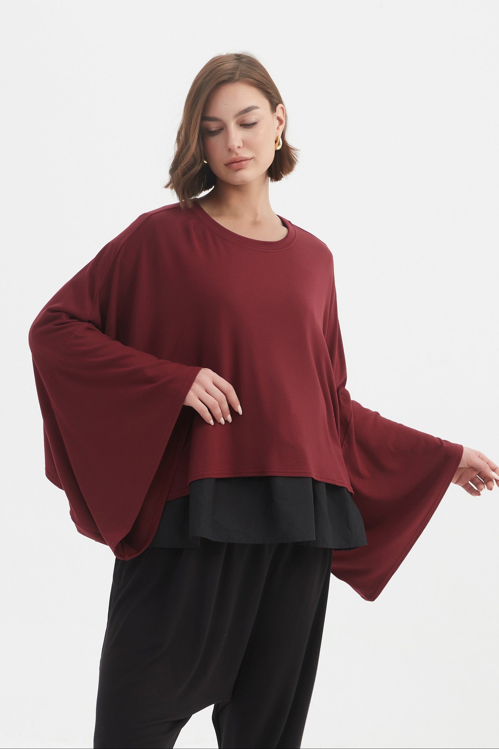 Women’s Cropped Oversized Layer Winter Jersey Tops wine