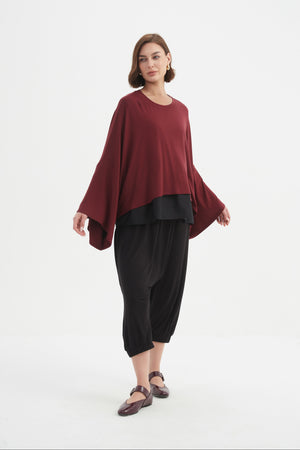 Women’s Cropped Oversized Layer Winter Jersey Tops wine 1