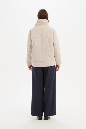 Women's Wrap Front Puffer Jacket | Quilted High Neck Down Jackets Cream Back