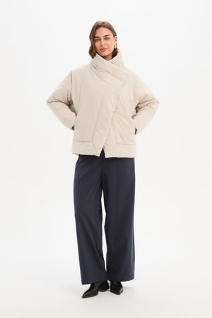 Women's Wrap Front Puffer Jacket | Quilted High Neck Down Jackets Cream wrapped