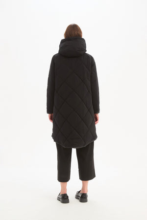 Women's Quilted Longline Puffer Jacket | Zip Hem Winter Coat Black back