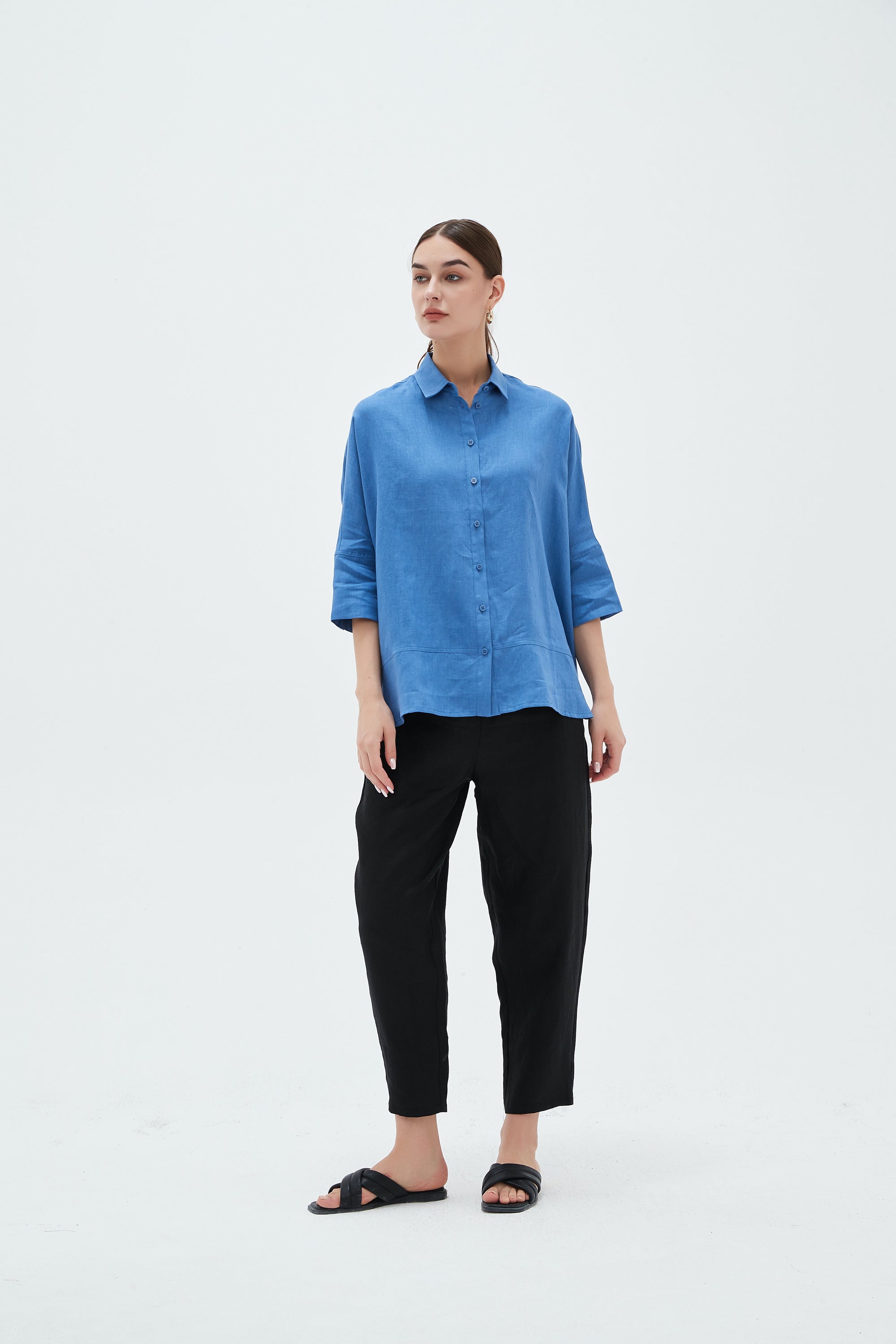 Deep Hem Linen Shirt | Tirelli | Button Up Collared Shirt - TIRELLI