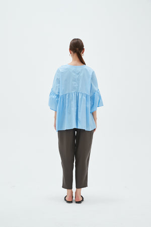 V NECK GATHER SLEEVE TOP