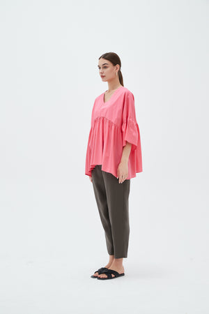 V NECK GATHER SLEEVE TOP