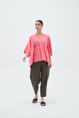 V NECK GATHER SLEEVE TOP