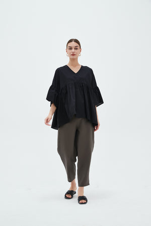 V NECK GATHER SLEEVE TOP