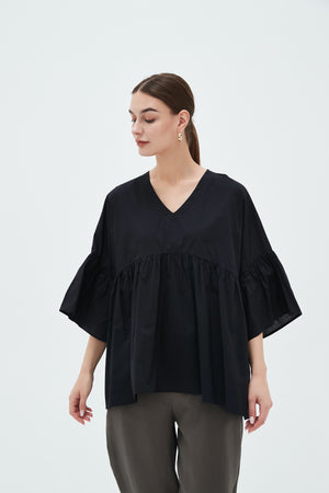 V NECK GATHER SLEEVE TOP