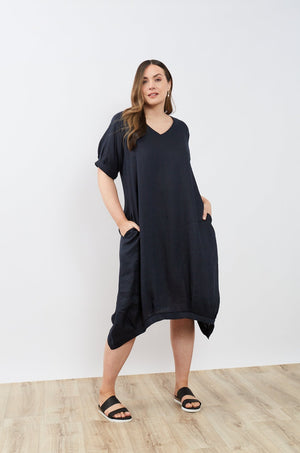 DEEPER V NECK BILLOW DRESS