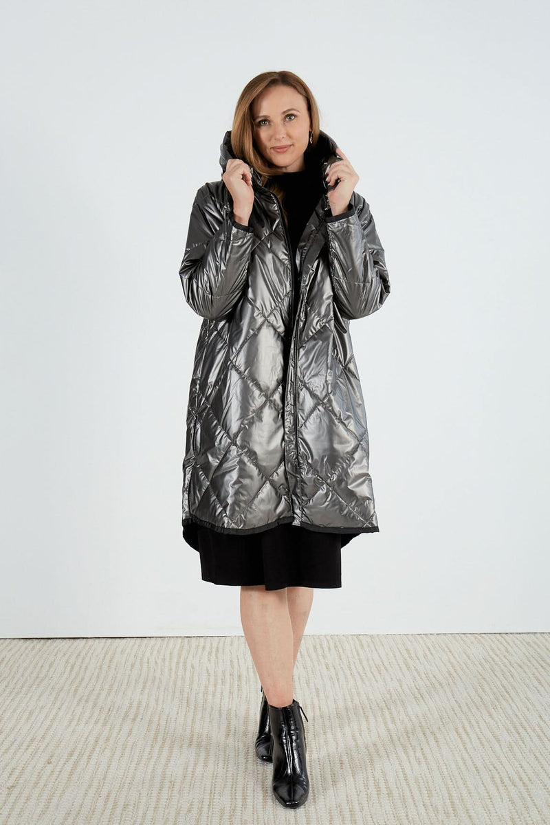 METALLIC ZIP HEM WINTER COAT