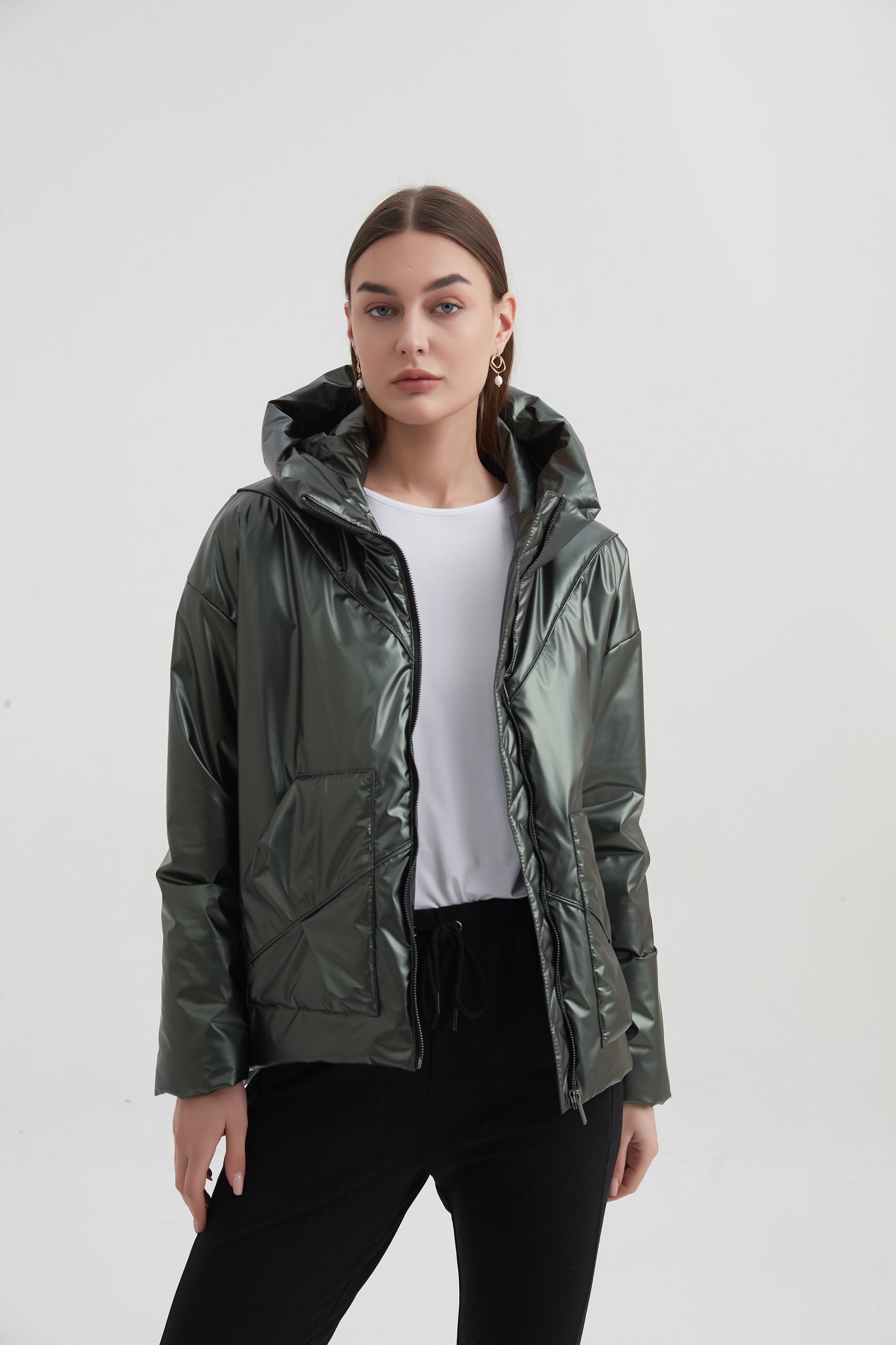 Metallic green cheap puffer jacket