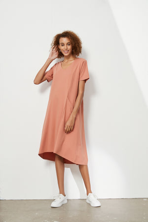 V NECK DEEP POCKET DRESS