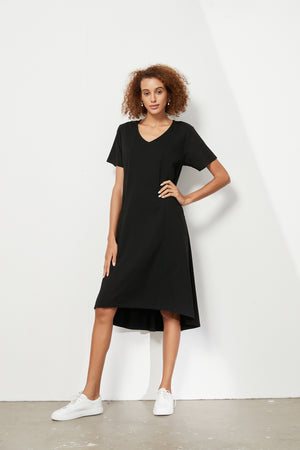 V NECK DEEP POCKET DRESS