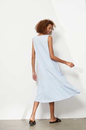 TIERED V NECK JERSEY DRESS