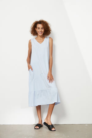 TIERED V NECK JERSEY DRESS