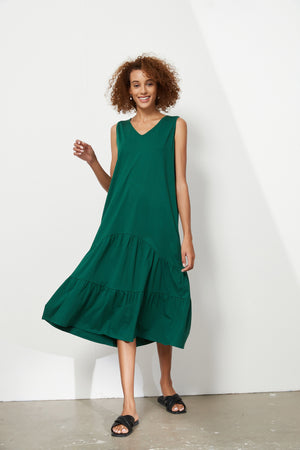 TIERED V NECK JERSEY DRESS