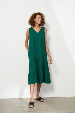 TIERED V NECK JERSEY DRESS