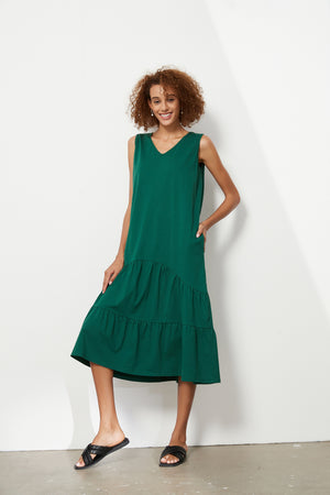 TIERED V NECK JERSEY DRESS