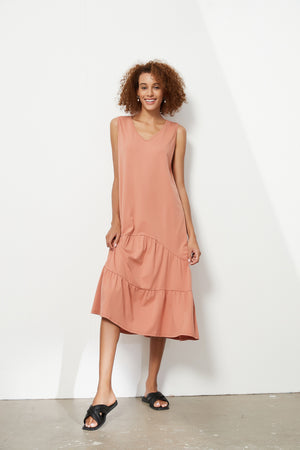 TIERED V NECK JERSEY DRESS