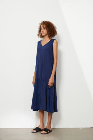 TIERED V NECK JERSEY DRESS